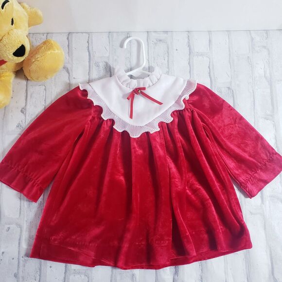Vintage Velvet Red Winnie the Pooh Girls Dress - Picture 1 of 7